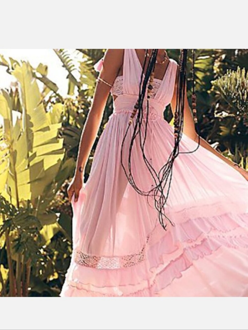 Boho Bohemian  Lavender Light Pinks High-Low Tiered Maxi Dress